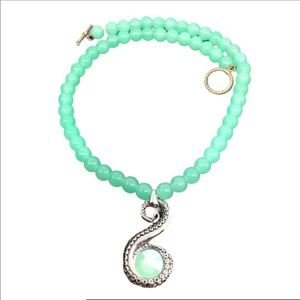 Octopus Steampunk Swarovski  Mint Glass Necklace